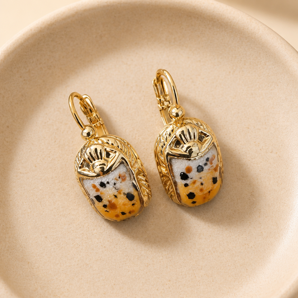 GAS BIJOUX - BOUCLES D'OREILLES DORMEUSES SCARABÉE ÉMAILLÉE - Métal doré