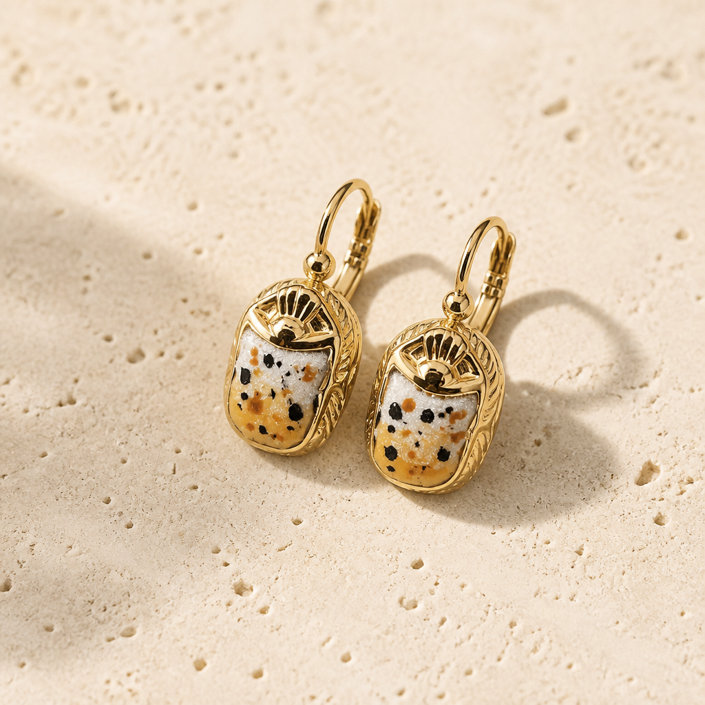 GAS BIJOUX - BOUCLES D'OREILLES DORMEUSES SCARABÉE ÉMAILLÉE - Métal doré