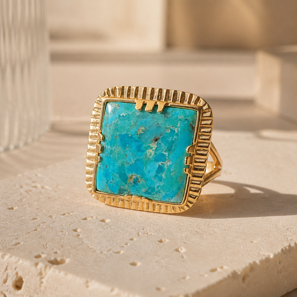 GAS BIJOUX - BAGUE ARTY CHEVALIERE - TURQUOISE - Métal doré - TAILLE M
