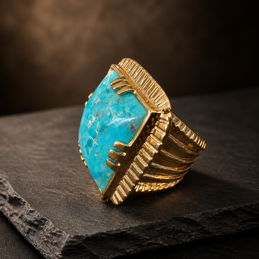GAS BIJOUX - BAGUE ARTY CHEVALIERE - TURQUOISE - Métal doré - TAILLE M