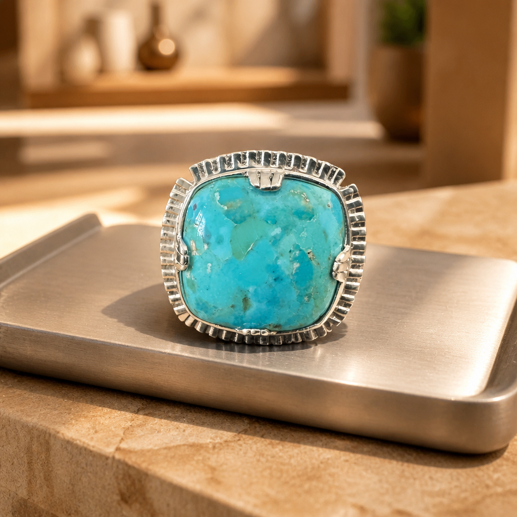 GAS BIJOUX - BAGUE ARTY CHEVALIERE - TURQUOISE - Métal argenté - TAILLE L