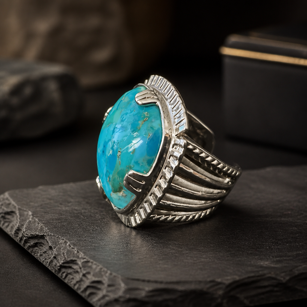 GAS BIJOUX - BAGUE ARTY CHEVALIERE - TURQUOISE - Métal argenté - TAILLE L