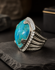GAS BIJOUX - BAGUE ARTY CHEVALIERE - TURQUOISE - Métal argenté - TAILLE L