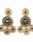 GAS BIJOUX - BOUCLES D'OREILLES DORMEUSES SEQUINS DEUC RANGS - CRISTAUX GRIS - Métal doré
