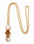 GAS BIJOUX - SAUTOIR SIREINE DORÉE - NACRE - BOIS - QUARTZ