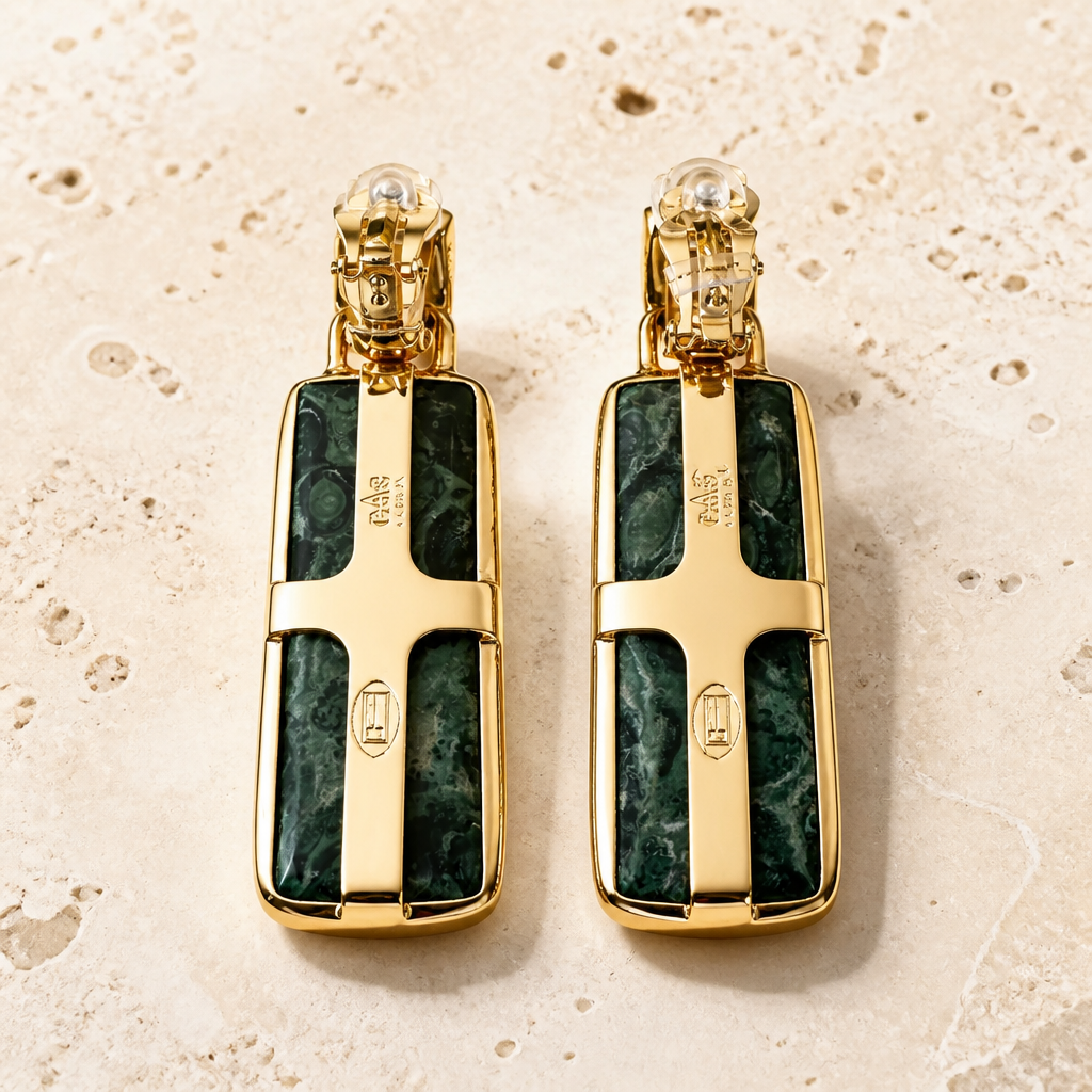 GAS BIJOUX - BOUCLES D'OREILLES CLIPS AURA GRAND MODELE DORÉES - VESSONITE