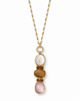 GAS BIJOUX - SAUTOIR SIREINE DORÉE - NACRE - BOIS - QUARTZ