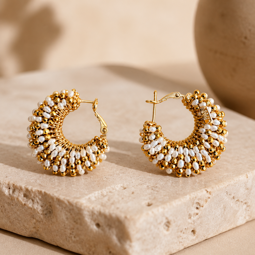 GAS BIJOUX - BOUCLES D'OREILLES CREOLES IZZIA DORÉES - BLANCHES ET DORÉES