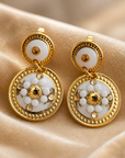 GAS BIJOUX - BOUCLES D'OREILLES SEQUINS DORÉES - BLANCHES ET CRISTAUX DORÉES