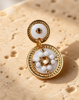 GAS BIJOUX - BOUCLES D'OREILLES SEQUINS DORÉES - BLANCHES ET CRISTAUX DORÉES