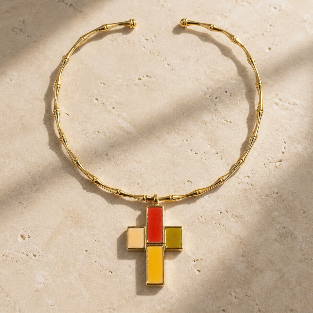 GAS BIJOUX - COLLIER CROIX BAMBOU BIS DORÉE