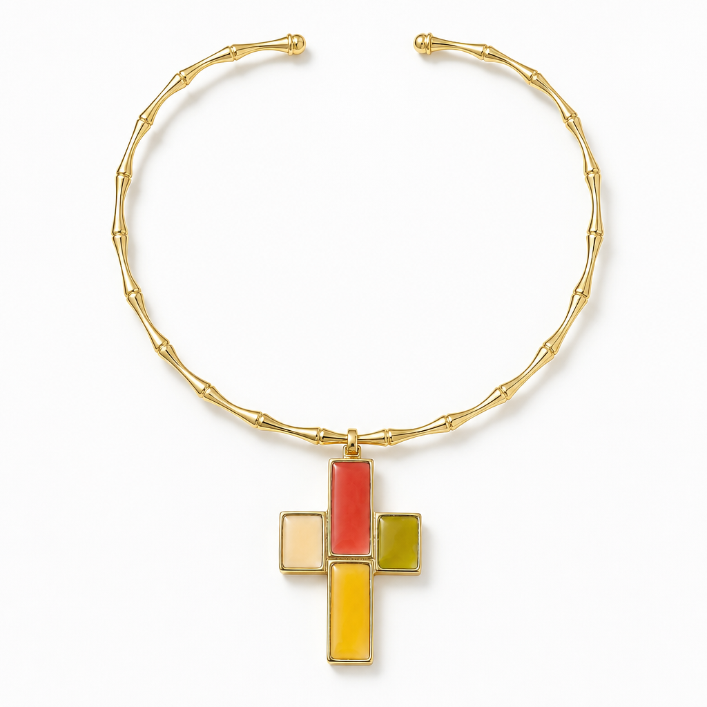 GAS BIJOUX - COLLIER CROIX BAMBOU BIS DORÉE
