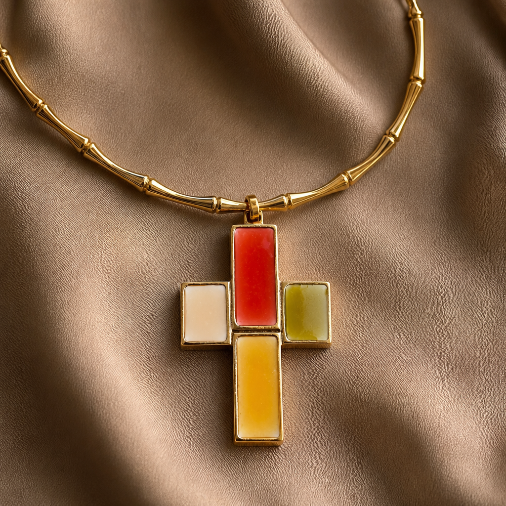 GAS BIJOUX - COLLIER CROIX BAMBOU BIS DORÉE