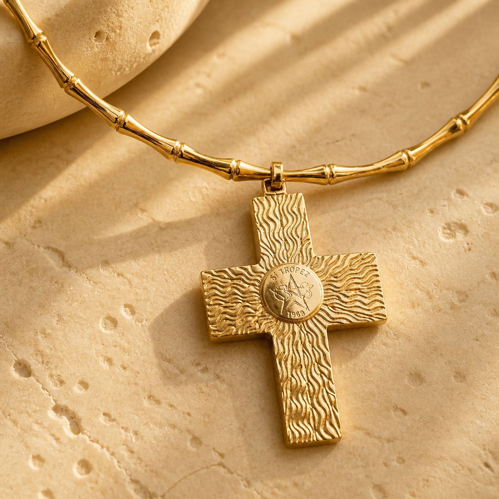 GAS BIJOUX - COLLIER CROIX BAMBOU BIS DORÉE