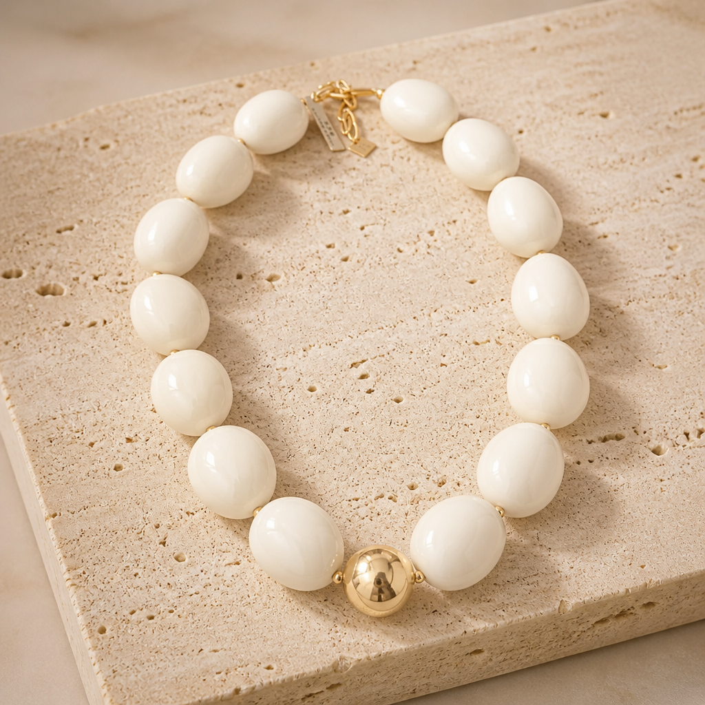ZAG BIJOUX - COLLIER MAILLES OVALES ACETATE BEIGE - NEW MODELE HIVER 2026