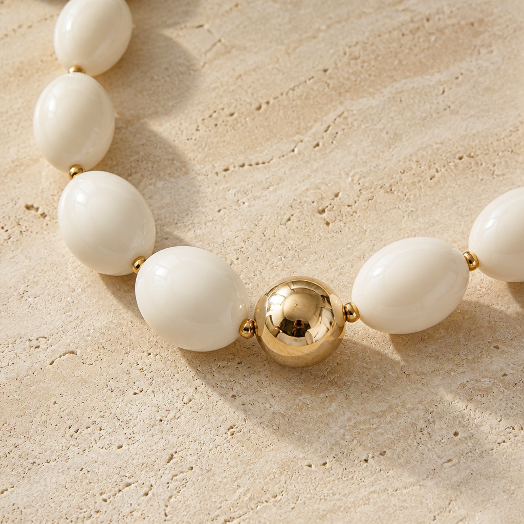 ZAG BIJOUX - COLLIER MAILLES OVALES ACETATE BEIGE - NEW MODELE HIVER 2026