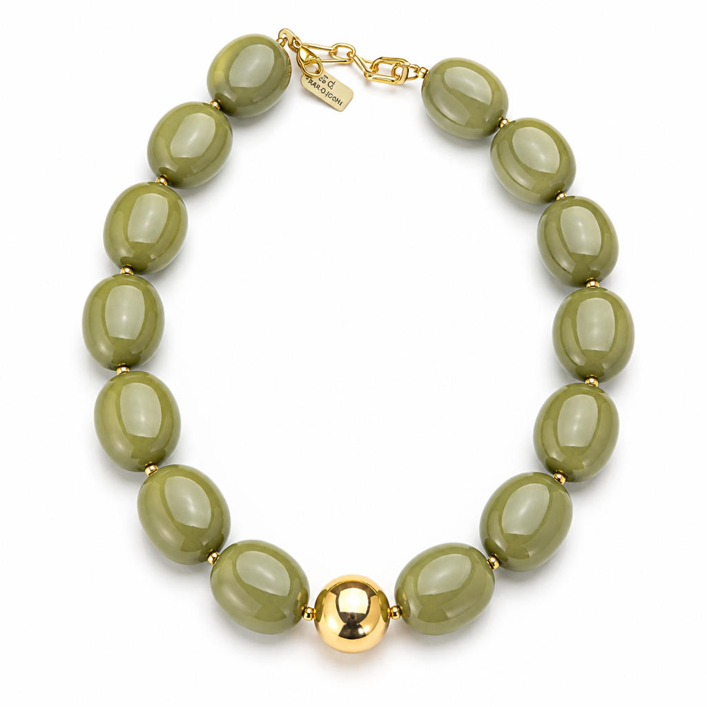 ZAG BIJOUX - COLLIER MAILLES OVALES ACETATE OLIVE - NEW MODELE HIVER 2026