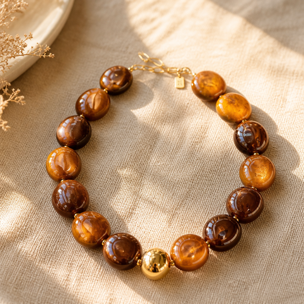 ZAG BIJOUX - COLLIER MAILLES OVALES ACETATE MARRON - NEW MODEL HIVER 2026