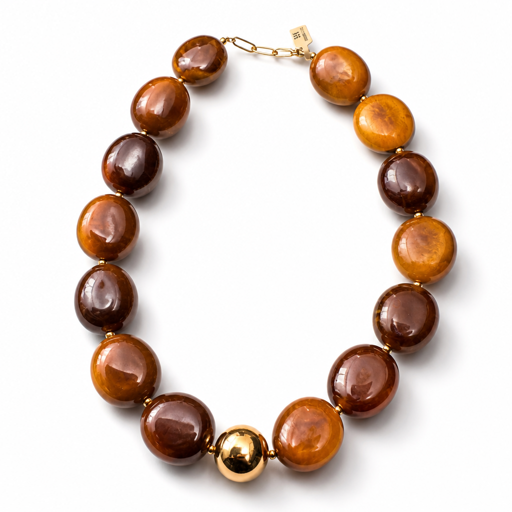 ZAG BIJOUX - COLLIER MAILLES OVALES ACETATE MARRON - NEW MODEL HIVER 2026