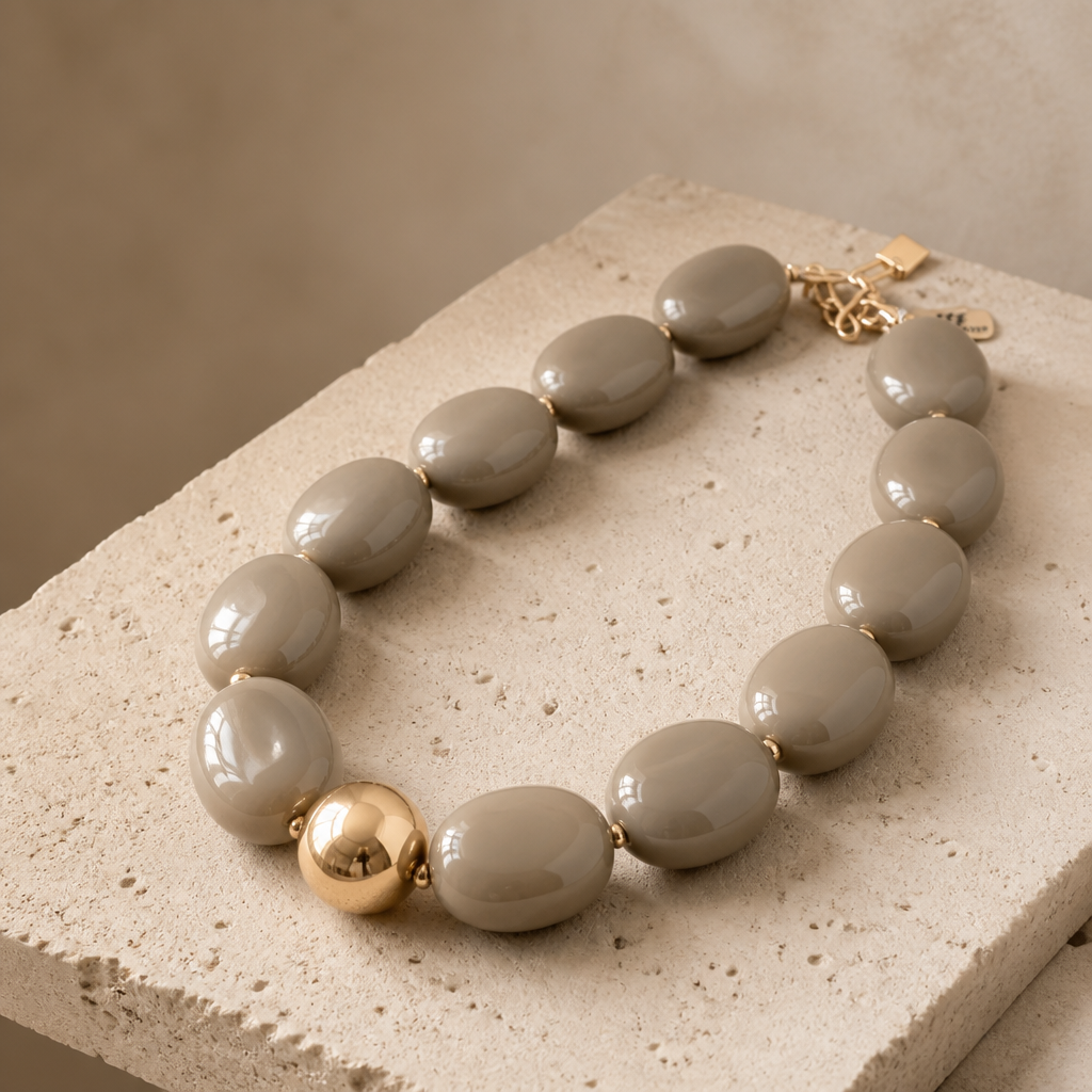 ZAG BIJOUX - COLLIER MAILLES OVALES ACETATE TAUPE - NEW MODELE HIVER 2026