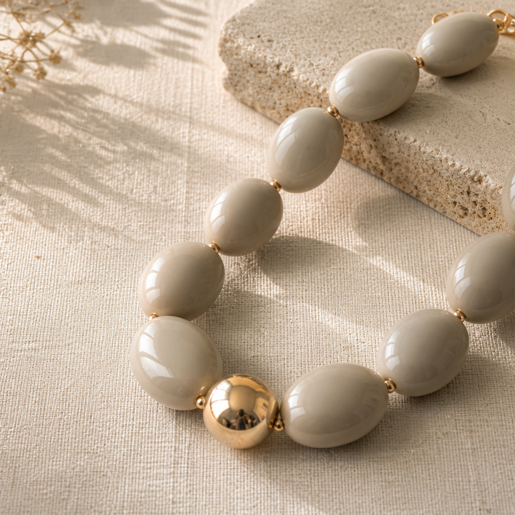 ZAG BIJOUX - COLLIER MAILLES OVALES ACETATE TAUPE - NEW MODELE HIVER 2026