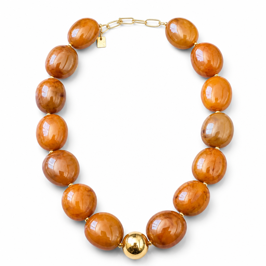 ZAG BIJOUX - COLLIER MAILLES OVALES ACETATE ORANGE - NEW MODEL HIVER 2026