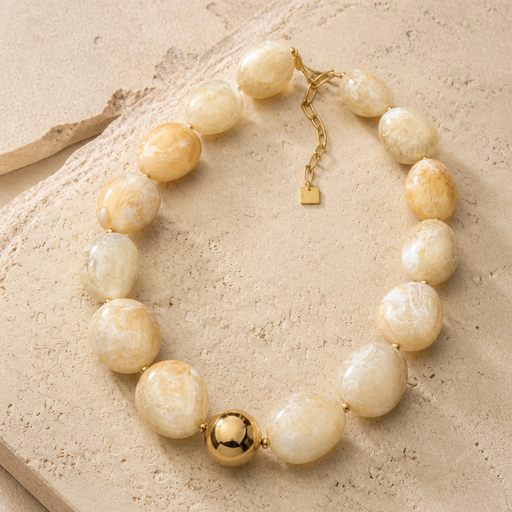 ZAG BIJOUX - COLLIER MAILLES OVALES ACÉTATE BEIGE MARBRÉ - NEW MODEL HIVER 2026