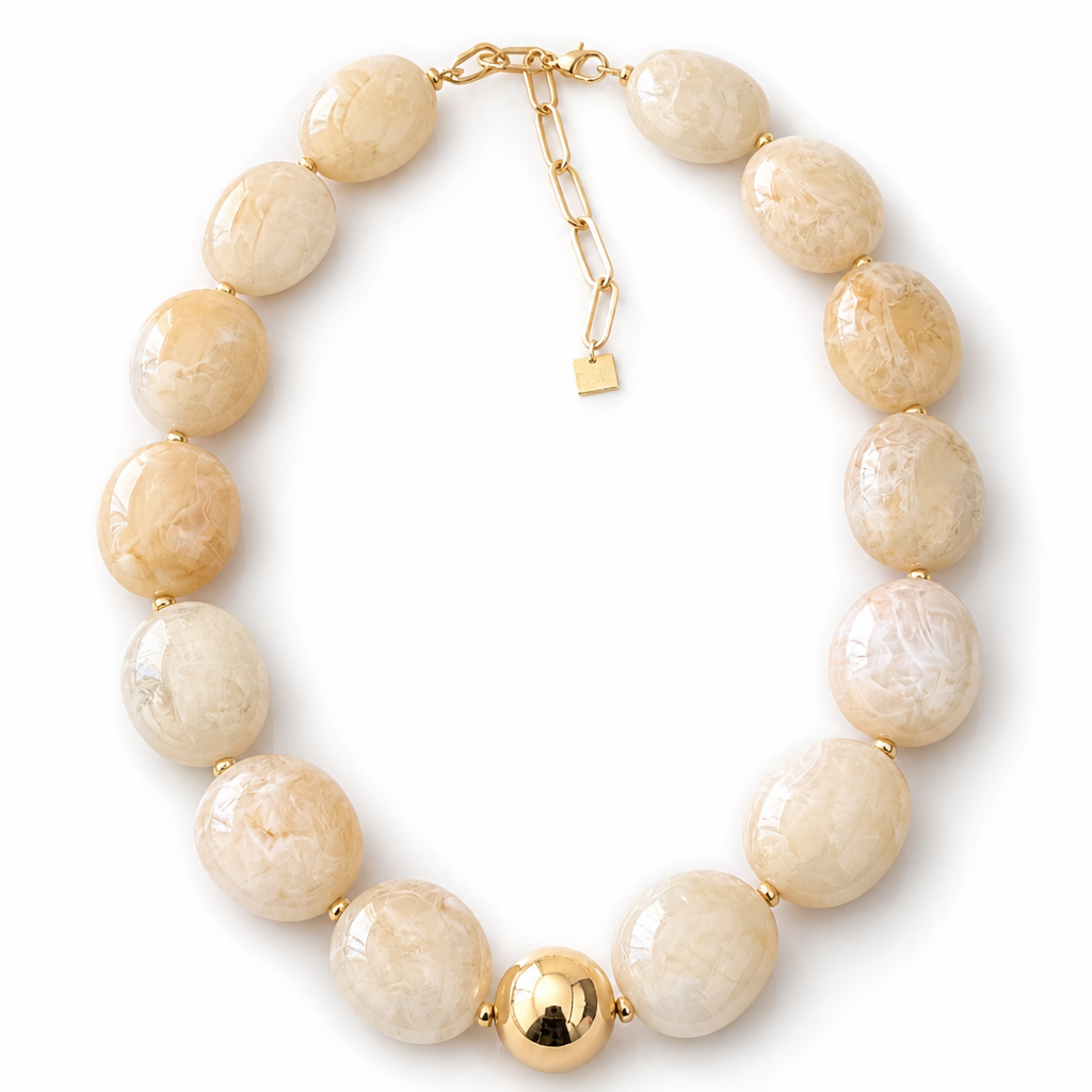 ZAG BIJOUX - COLLIER MAILLES OVALES ACÉTATE BEIGE MARBRÉ - NEW MODEL HIVER 2026