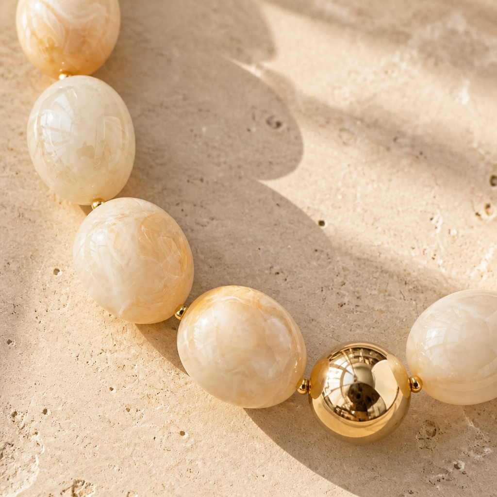 ZAG BIJOUX - COLLIER MAILLES OVALES ACÉTATE BEIGE MARBRÉ - NEW MODEL HIVER 2026