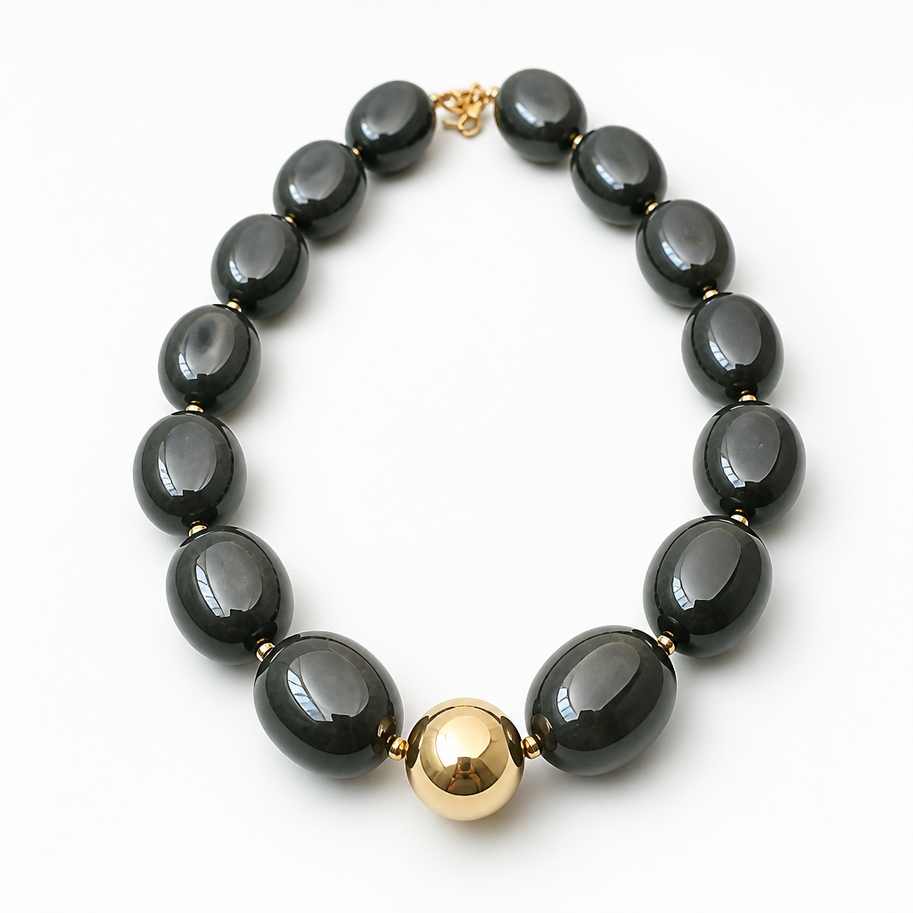 ZAG BIJOUX - COLLIER MAILLES OVALES ACÉTATE NOIR REFLETS VERTS - NEW MODEL HIVER 2026