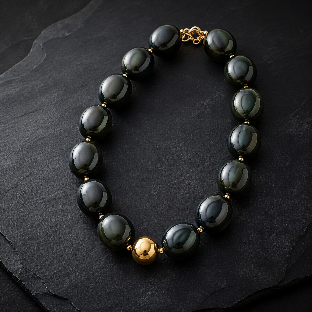 ZAG BIJOUX - COLLIER MAILLES OVALES ACÉTATE NOIR REFLETS VERTS - NEW MODEL HIVER 2026