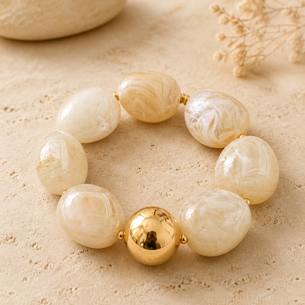 ZAG BIJOUX - BRACELET MAILLES OVALES ACÉTATE BEIGE MARBRÉ - NEW MODEL HIVER 2026