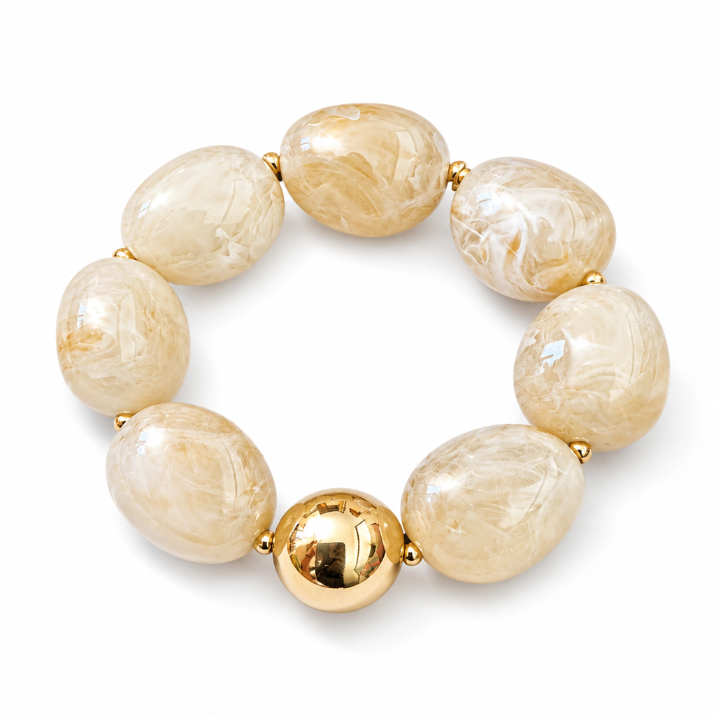 ZAG BIJOUX - BRACELET MAILLES OVALES ACÉTATE BEIGE MARBRÉ - NEW MODEL HIVER 2026