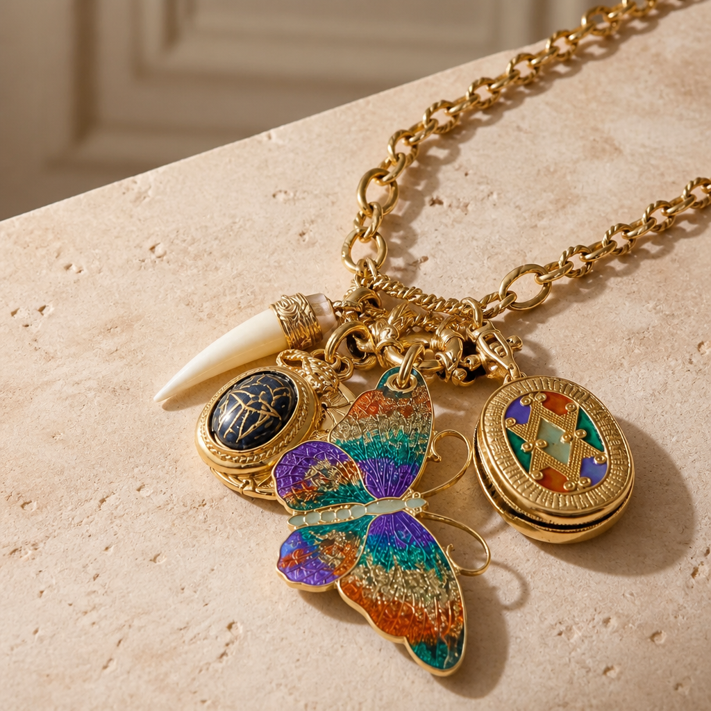 GAS BIJOUX - COLLIER CONSTANTINE DORÉ - PAPILLON MULTICOLORE