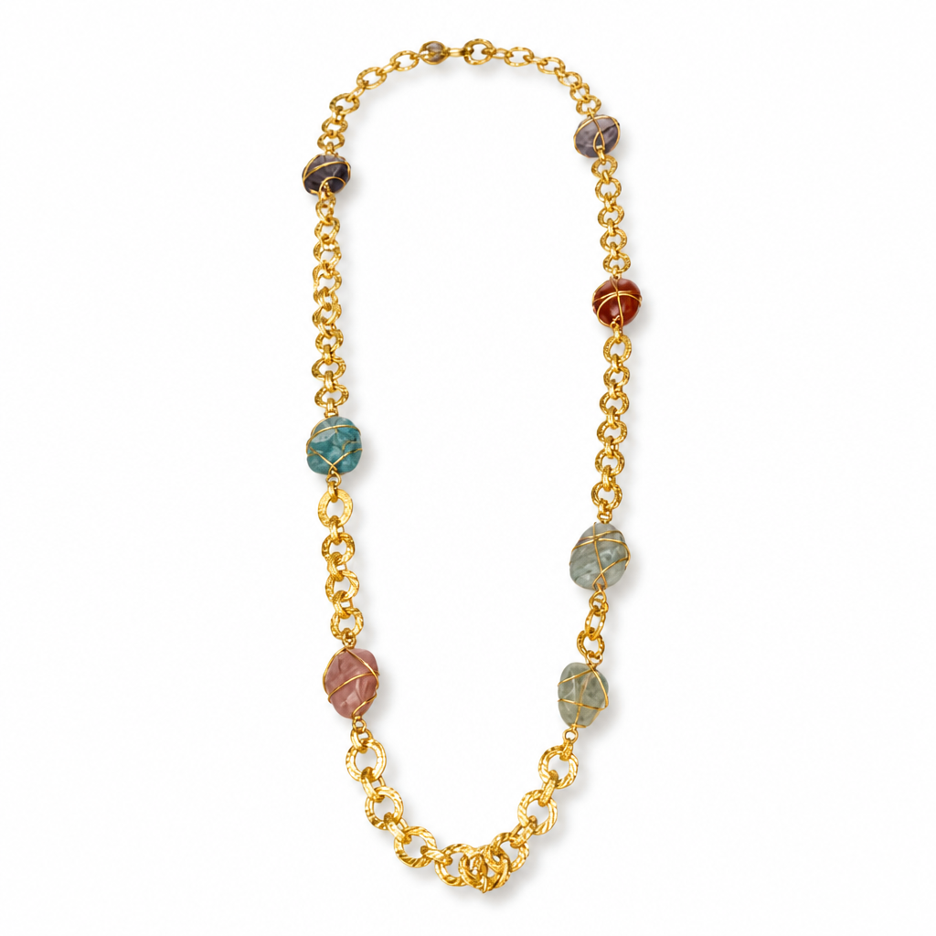 GAS BIJOUX - SAUTOIR RAINBOW MULTICOLORE DORÉ - PIERRES VERITABLES