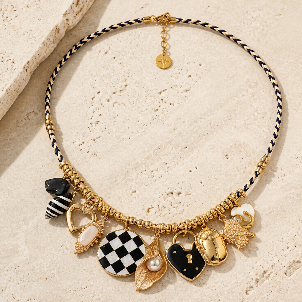 GAS BIJOUX - COLLIER BELLAGIO MÉTAL DORÉ - NOIR ET BLANC
