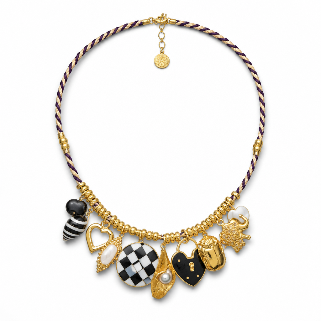 GAS BIJOUX - COLLIER BELLAGIO MÉTAL DORÉ - NOIR ET BLANC