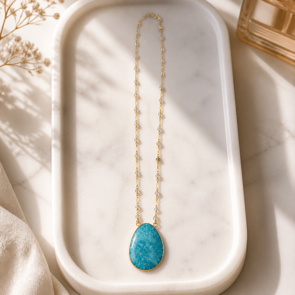 GAS BIJOUX - SAUTOIR PERLA GIPSEA GRAND MODELE DORÉ - AMAZONITE