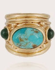 GAS BIJOUX - Bague Simone dorée turquoise et onyx vert métal dorée à l'or fin