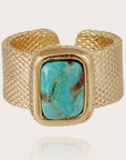 GAS BIJOUX - Bague Totem pierre grand modèle doré turquoise métal doré à l'or fin