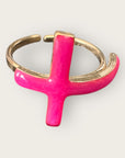 Mademoiselle OUPS - Bague CORPUS CRAZY - grande croix émaillée - ROSE FLUO