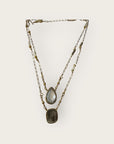 GAS BIJOUX - Collier SCAPULAIRE serti kali - Nacre grise et quartz blanc