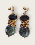 GAS BIJOUX - Boucles d’oreilles SIRENA dorées à l’or fin - Onyx et Labradorite