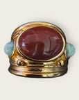 GAS BIJOUX - Bague SIMONE dorée à l'or fin - Jaspe rouge et aventurine - Taille XL