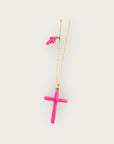Mademoiselle OUPS - Sautoir CORPUS CRAZY - Grande croix émaillée - ROSE FLUO