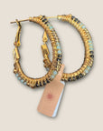 GAS BIJOUX - Boucles d'oreilles Créoles Lyre dorées Grand Modèle - Onyx noir & Calcite bleue