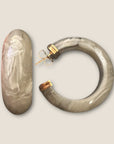 GAS BIJOUX - Boucles d'Oreilles Créoles Abalone acétate dorées - Gris