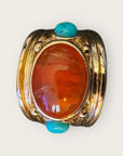 GAS BIJOUX - Bague SIMONE dorée à l'or fin - Cornaline et aventurine - Taille XL