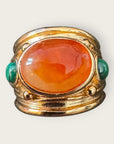 GAS BIJOUX - Bague SIMONE dorée à l'or fin - Cornaline et  Malachite - Taille XL