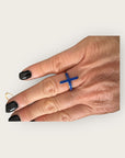 Mademoiselle OUPS - Bague CORPUS CRAZY grande croix émaillée - BLEUE
